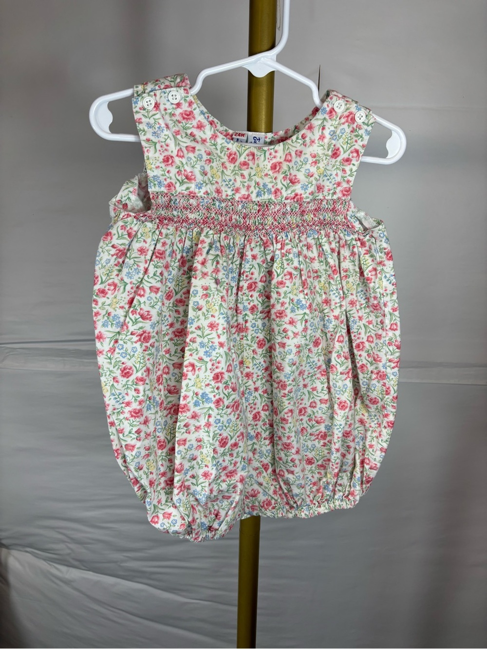 Vintage 90s Orient Expressed Pink Floral Bubble Romper Size 24 Months